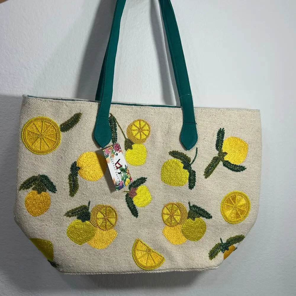 AMERICAN & BEYOND TOTE-LEMON YELLOW‎ HAND BEADED TOTE